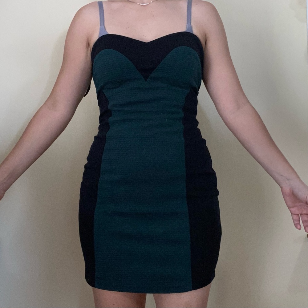 Urban Outfitters Green Black Sweetheart Body Con Ribbed Dress